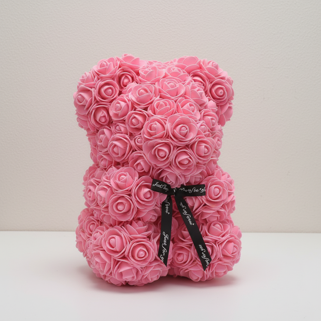 Pink rose bear with Just For You ribbon